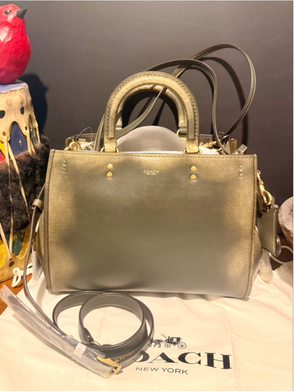 NEW Coach Rogue 31 CEN42 Green Loved Leather Full Grain Shoulder Crossbody Bag N - Picture 10 of 16